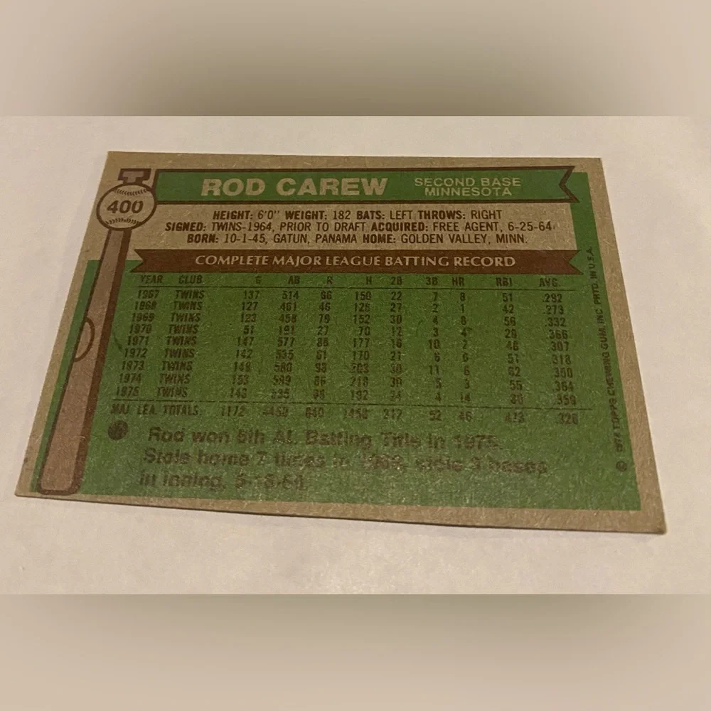 Rod Carew 1976 Topps Baseball Card AL All Star 2nd base # 400 Minnesota twins